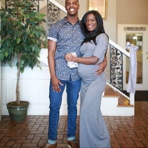 Long, grey Maternity Dress